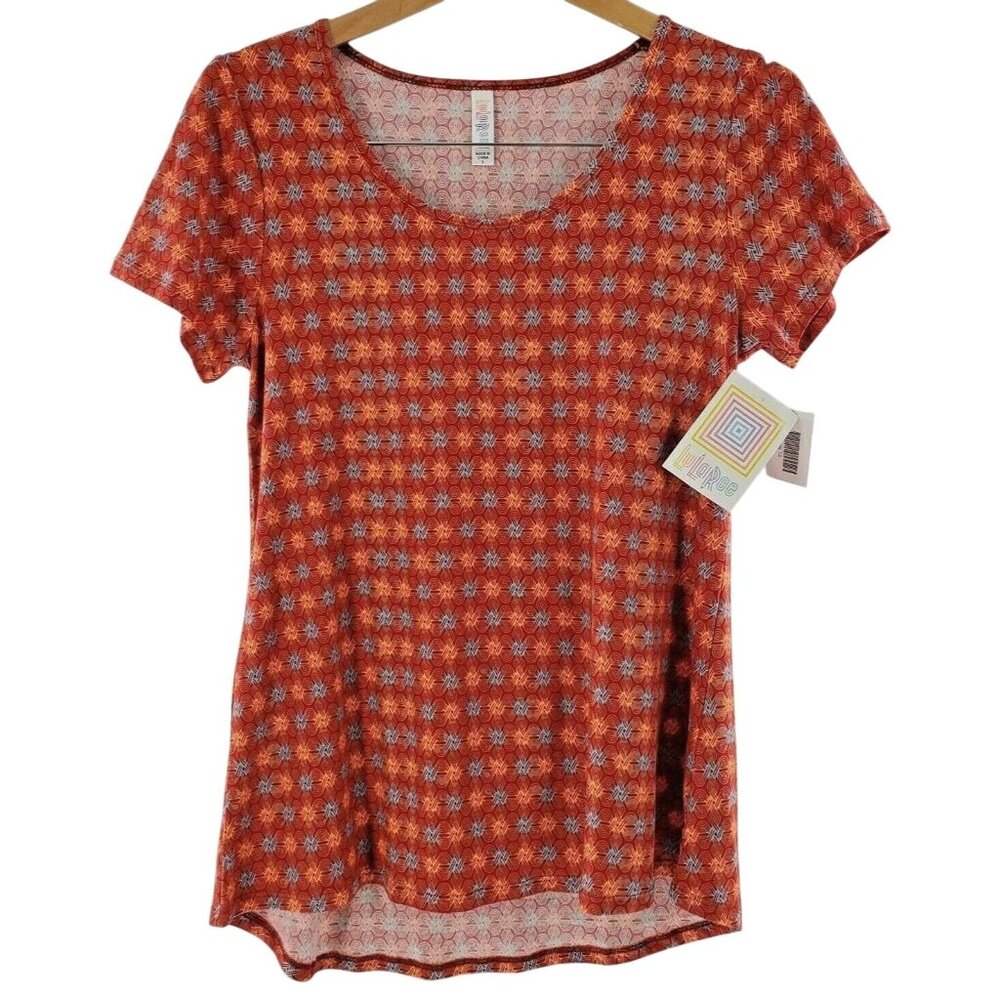 LuLaRoe Classic T Small (6-8) Red Orange Abstract Print New With Tag NWT